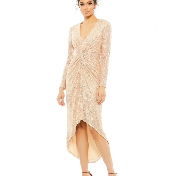 Mac Duggal Dresses & Skirts - Mac Duggal Sequin Knotted Long Sleeve Midi Dress